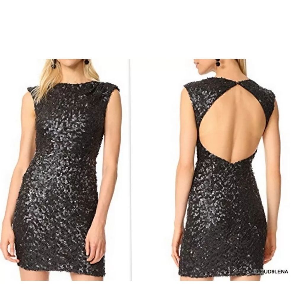 Rachel Zoe Open Back Sheath Knott Sequin Mini Dress in Black Size 10